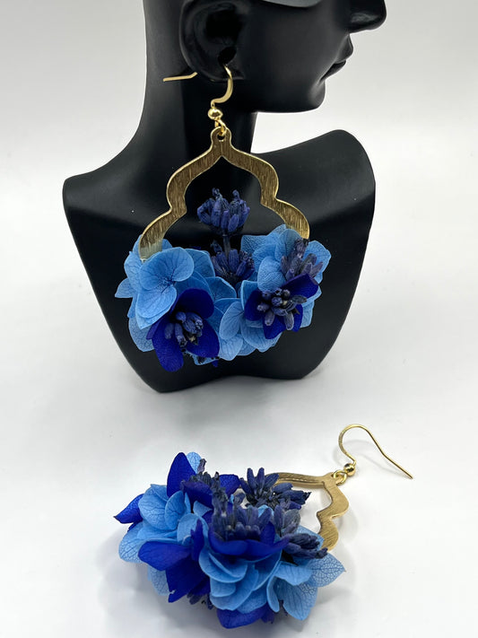 "Eclat Bleu Royal" Boucle d'Oreilles Unique en Hortansia & Lavande
